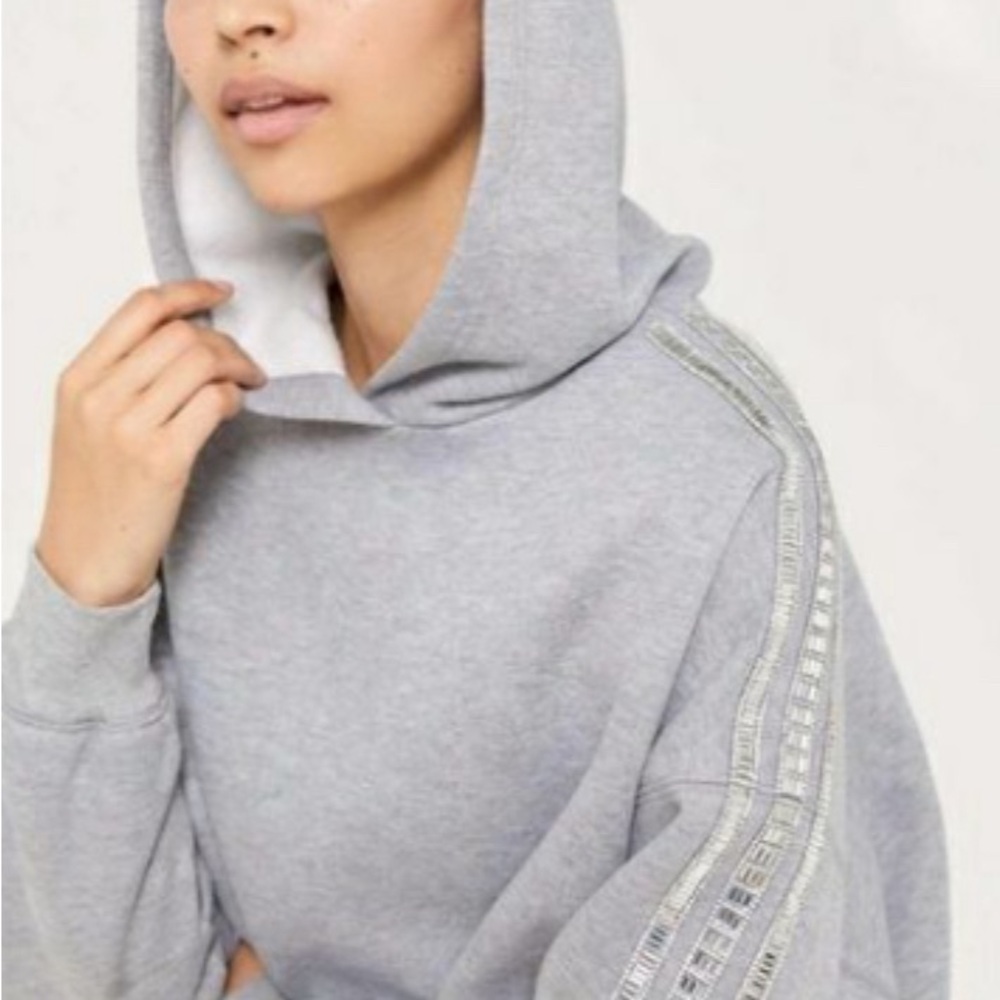 Urban Outfitters Oversized Gray Hoodie Sweatshirt Rhinestones On Sleeves Size S